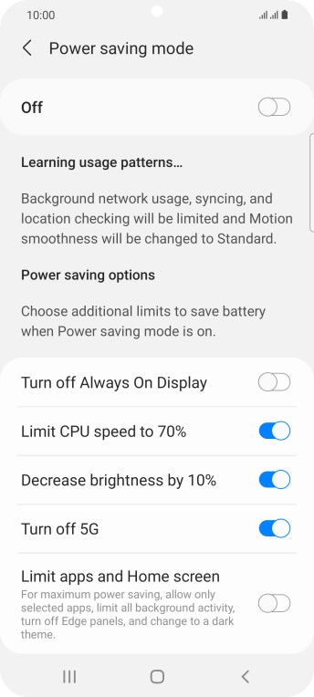Press the indicators next to the required settings.