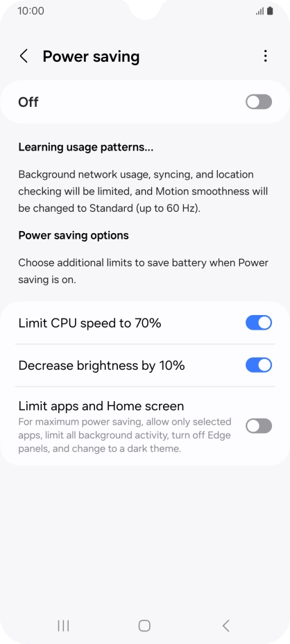 Press the indicators next to the required settings.