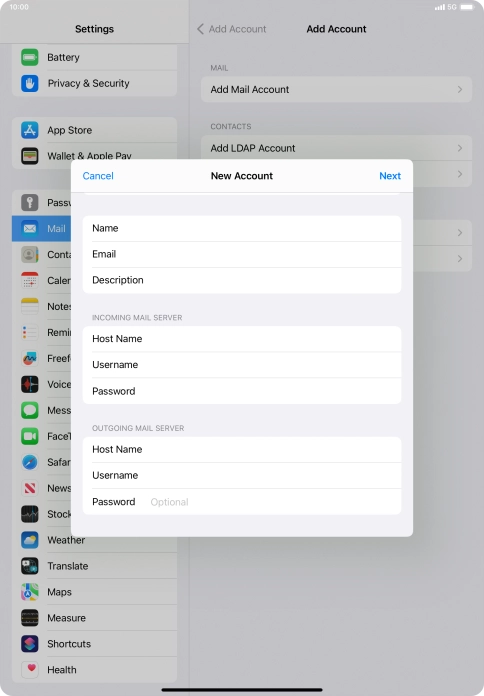 Press Password and key in the password for your email account.