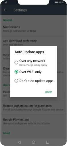 To turn on automatic update of apps using mobile network, press Over any network.