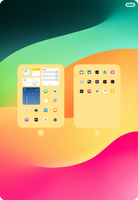 Press the fields below the required home screens to select or deselect them.
