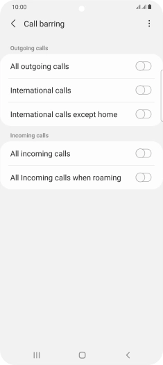 Press the required barring type to turn the function on or off.
