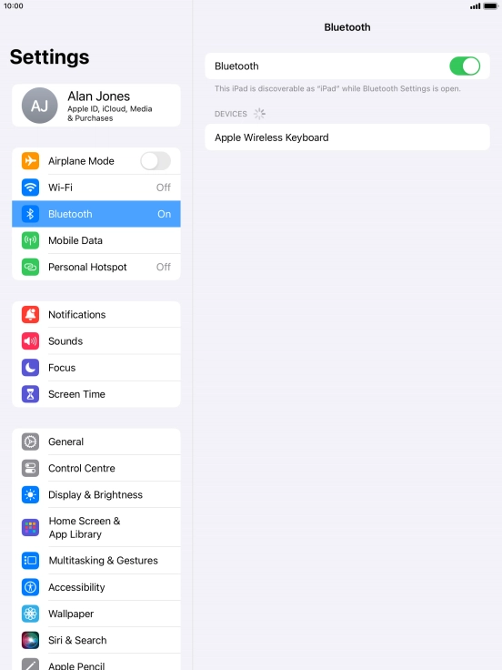 Press the required Bluetooth device and follow the instructions on the screen to pair the device with your tablet.