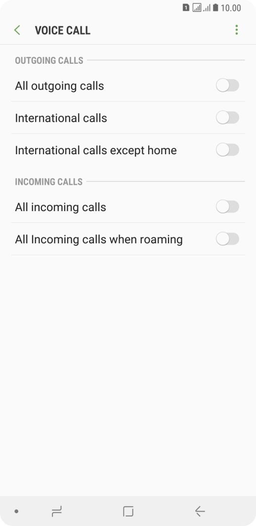 Press the indicator next to the required barring type.