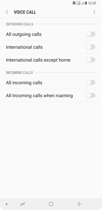 Press the indicator next to the required barring type.