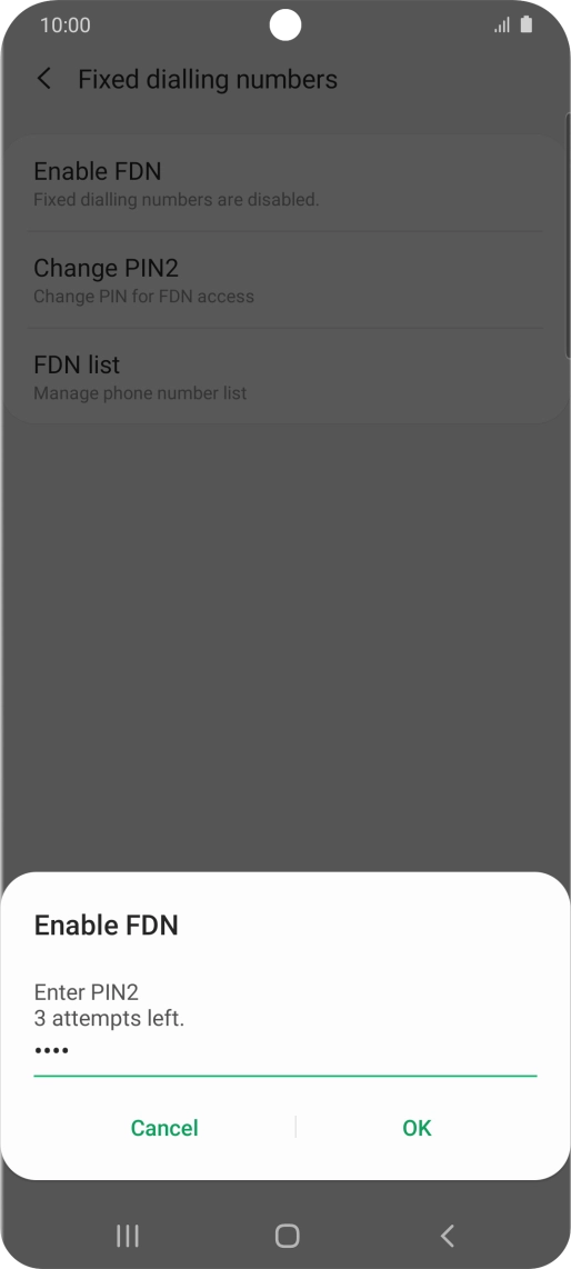 Key in your PIN2 and press OK. The default PIN2 is 0000.