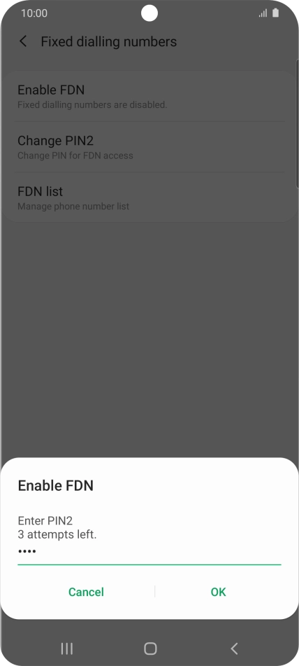 Key in your PIN2 and press OK. The default PIN2 is 0000.
