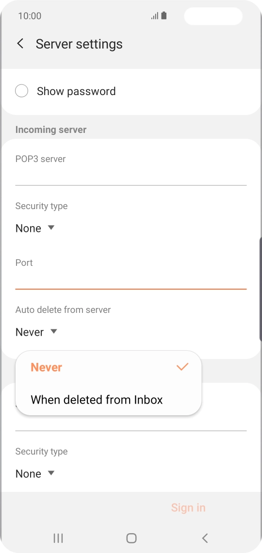Press Never to keep email on the server when you delete them on your phone.