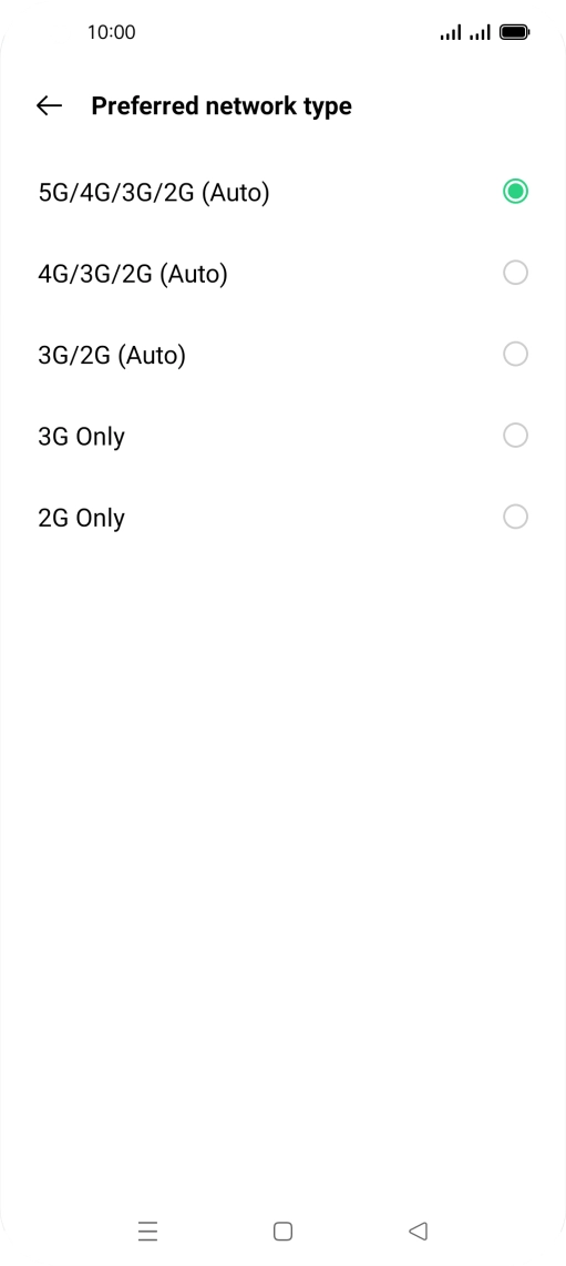 Press the required network mode.