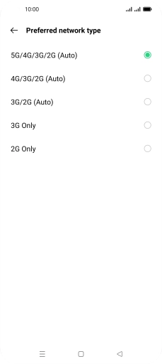 Press the required network mode.