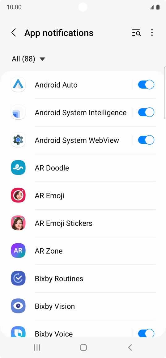 Press the indicators next to the required apps to turn the function on or off.