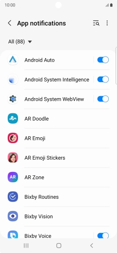 Press the indicators next to the required apps to turn the function on or off.