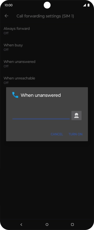 Key in +447953222222 and press TURN ON.