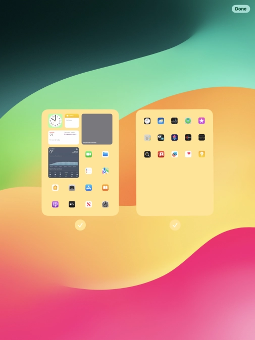 Press the fields below the required home screens to select or deselect them.