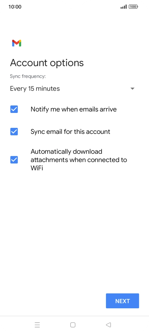 If this screen is displayed, you email account has been recognised and set up automatically. Follow the instructions on the screen to key in more information and finish setting up your phone.