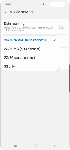 Press the required network mode.