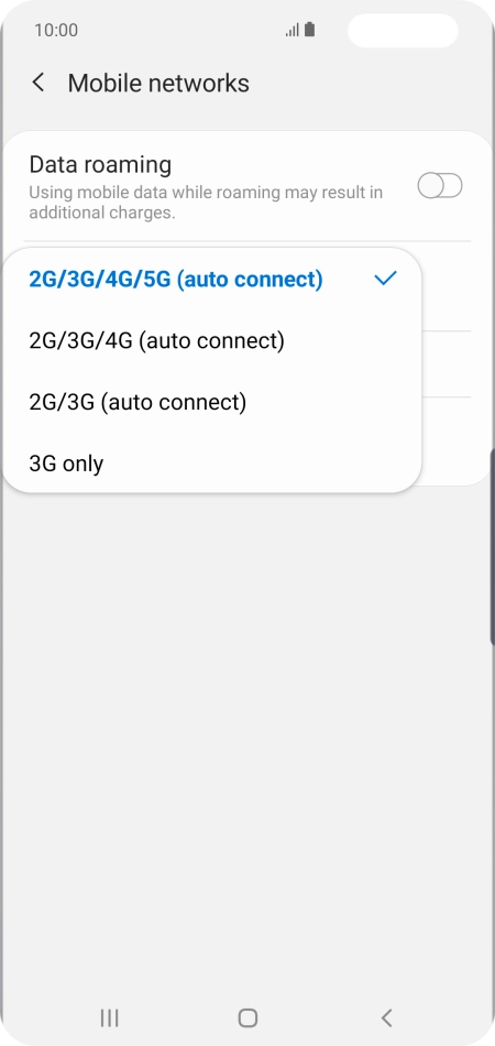 Press the required network mode.