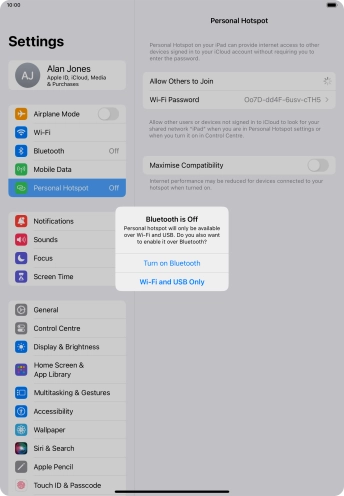 If Wi-Fi is turned on, press Wi-Fi and USB Only.