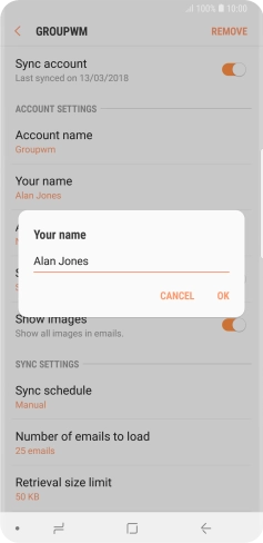 Key in the required sender name and press OK.