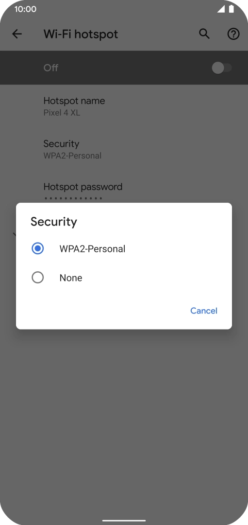 Press WPA2-Personal to password protect your Wi-Fi hotspot.
