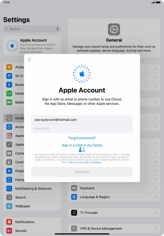 Press Password and key in the password for your Apple ID.