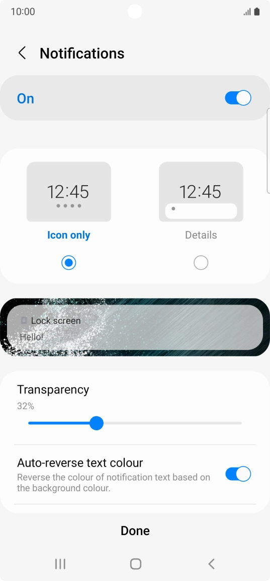 Press the required settings to turn them on or off.