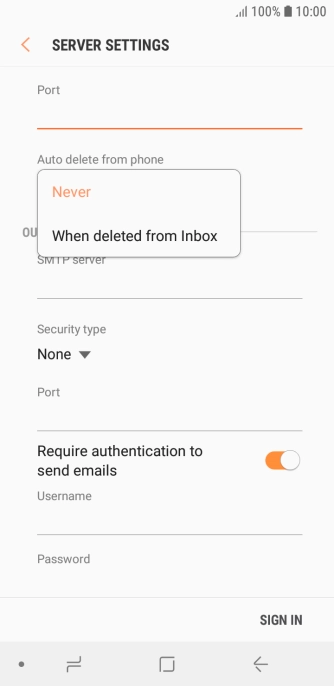 Press Never to keep email on the server when you delete them on your phone.
