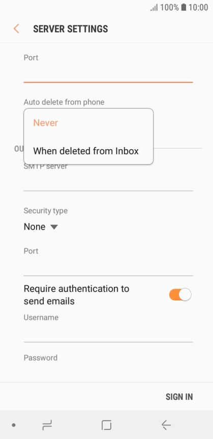 Press Never to keep email on the server when you delete them on your phone.