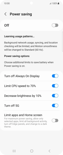 Press the indicators next to the required settings.