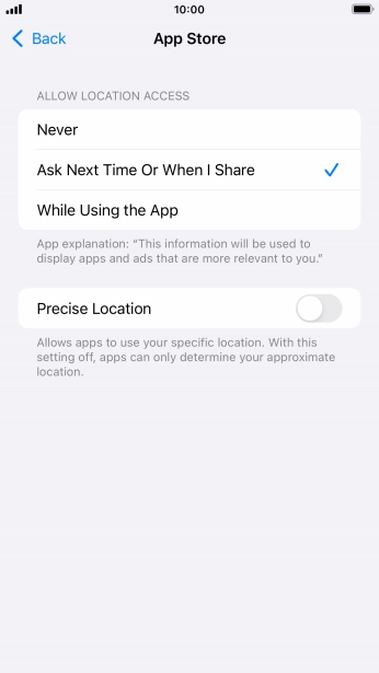Press the required setting to turn the function on or off.