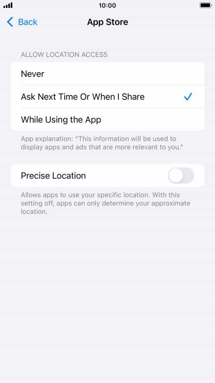 Press the required setting to turn the function on or off.