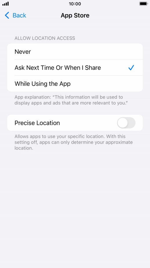 Press the required setting to turn the function on or off.