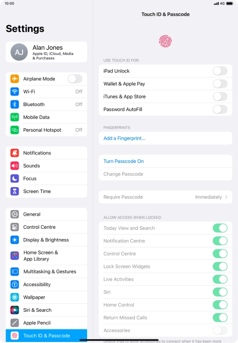 Press Turn Passcode On and key in a lock code of your own choice twice.