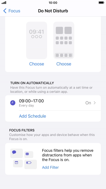 Press Add Schedule and follow the instructions on the screen to select settings for automatic activation of Do Not Disturb.