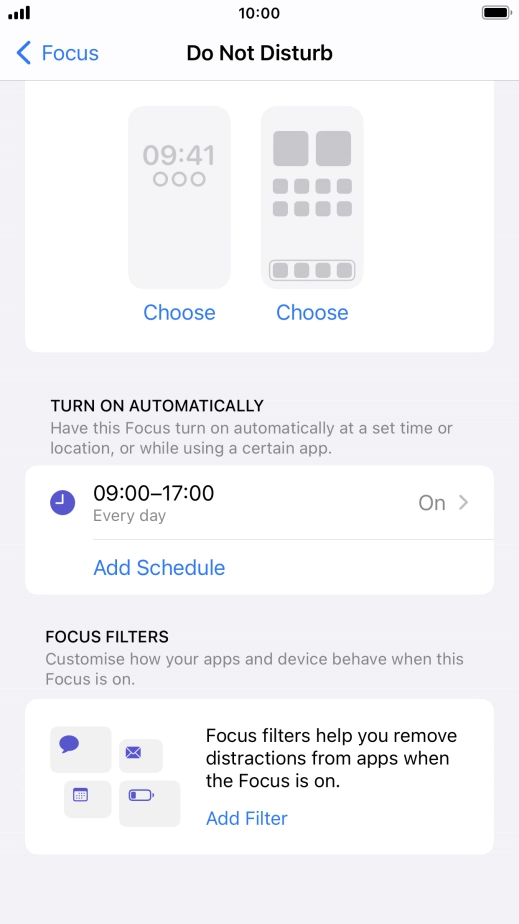 Press Add Schedule and follow the instructions on the screen to select settings for automatic activation of Do Not Disturb.