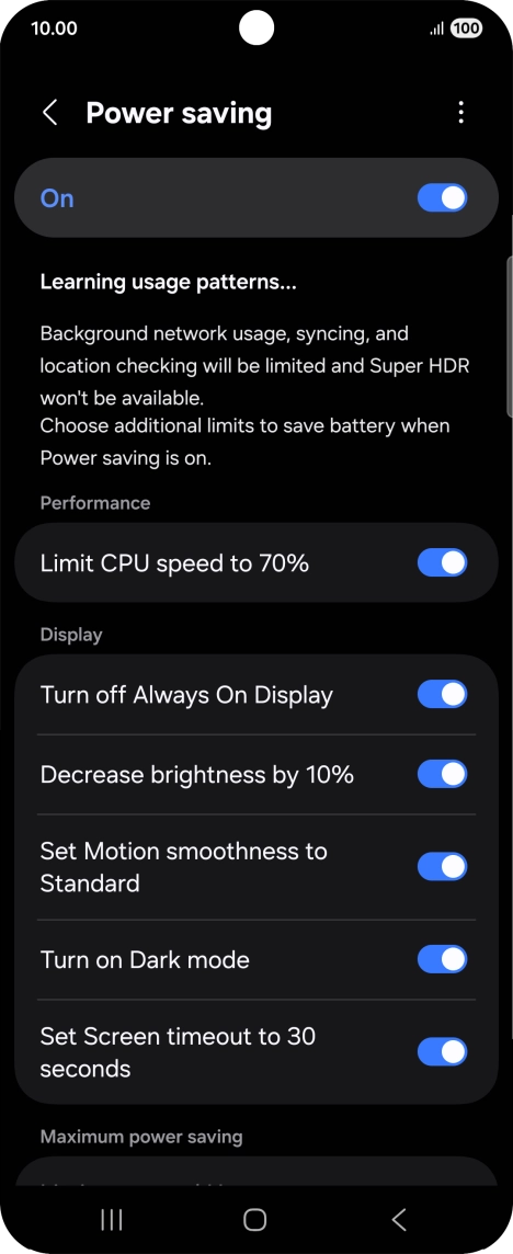 Press the indicators next to the required settings.