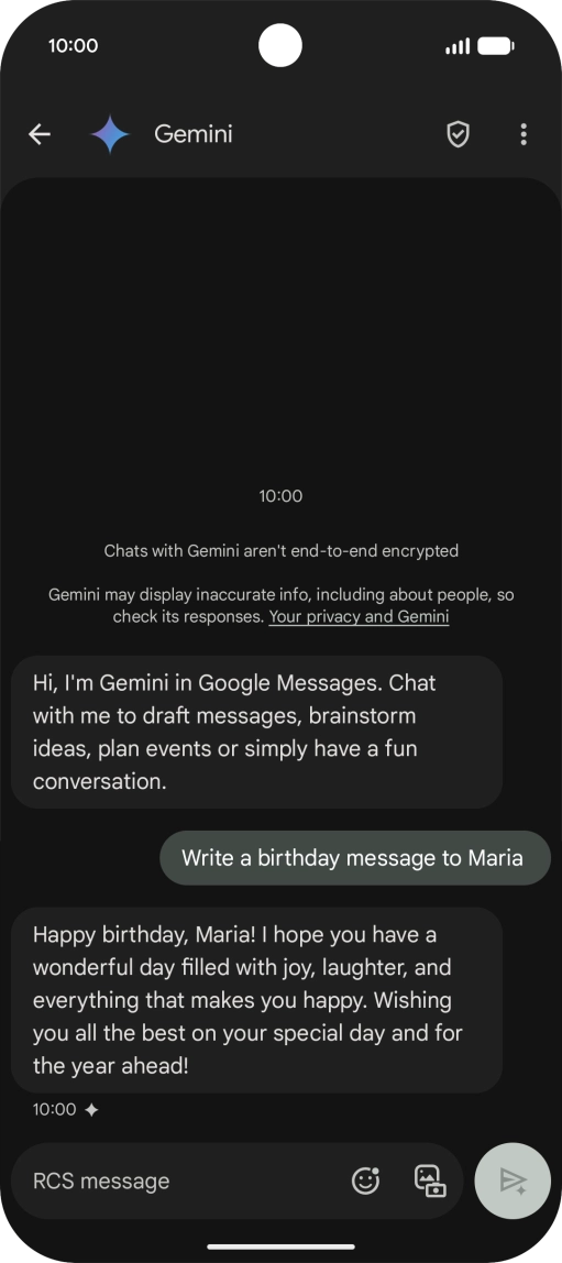 The text suggestion from Gemini is displayed.
