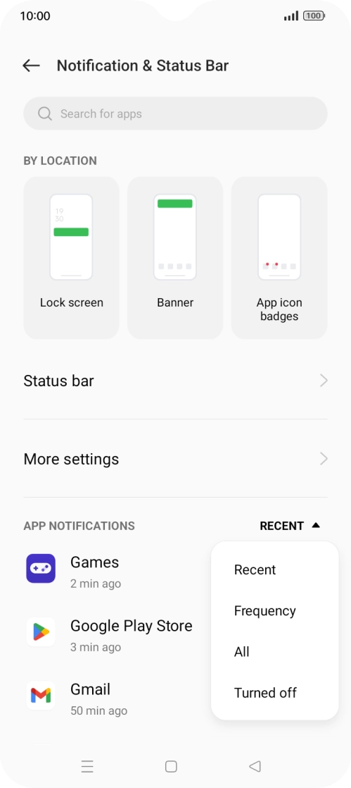 Press the required setting.