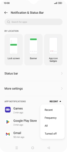Press the required setting.