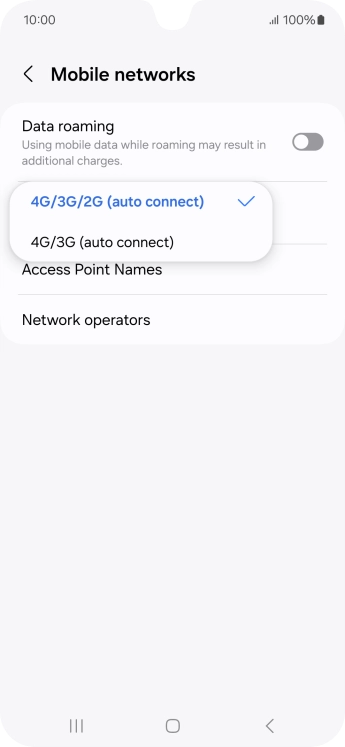 Press the required network mode.