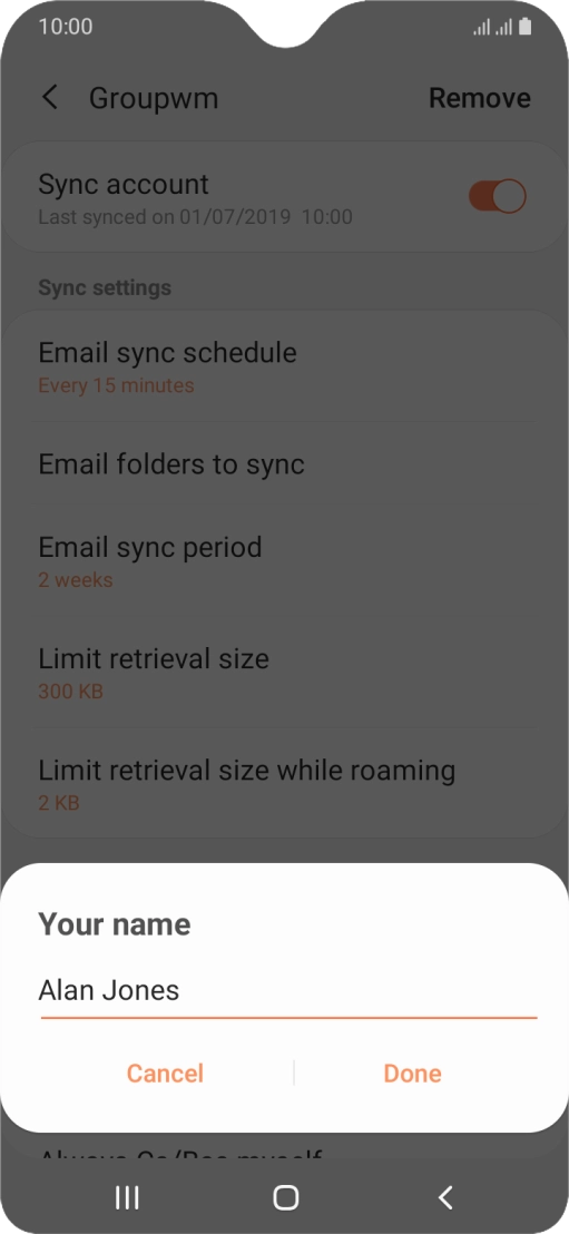 Key in the required sender name and press Done.