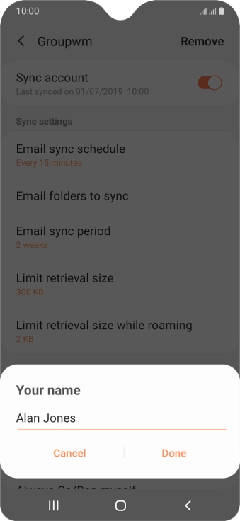 Key in the required sender name and press Done.