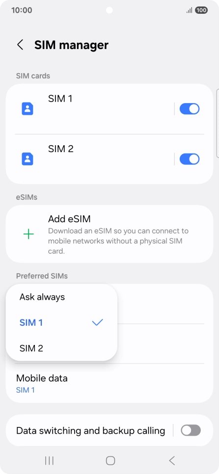 Press the required setting.