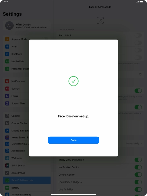 Press Done. If you haven't previously selected a lock code, key in a code of your own choice twice.