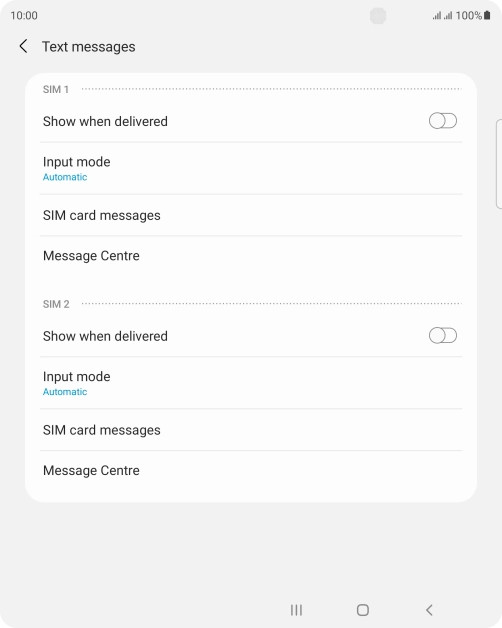 Press Message Centre below the required SIM.