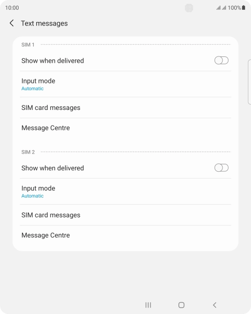 Press Message Centre below the required SIM.