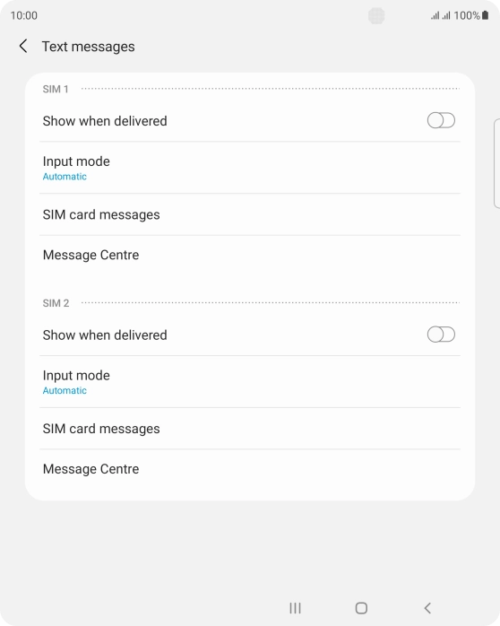 Press Message Centre below the required SIM.