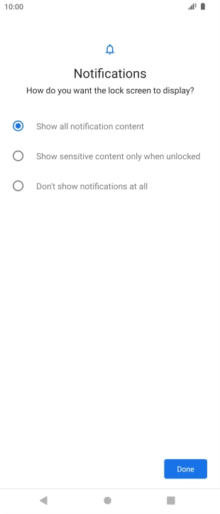 Press the required setting.