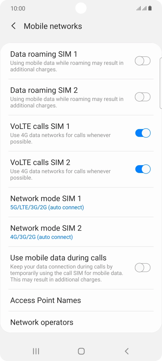 Press Network mode ‹SIM›.