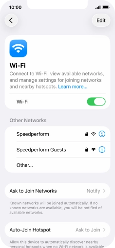 Press the required Wi-Fi network and key in the password for the Wi-Fi network.
